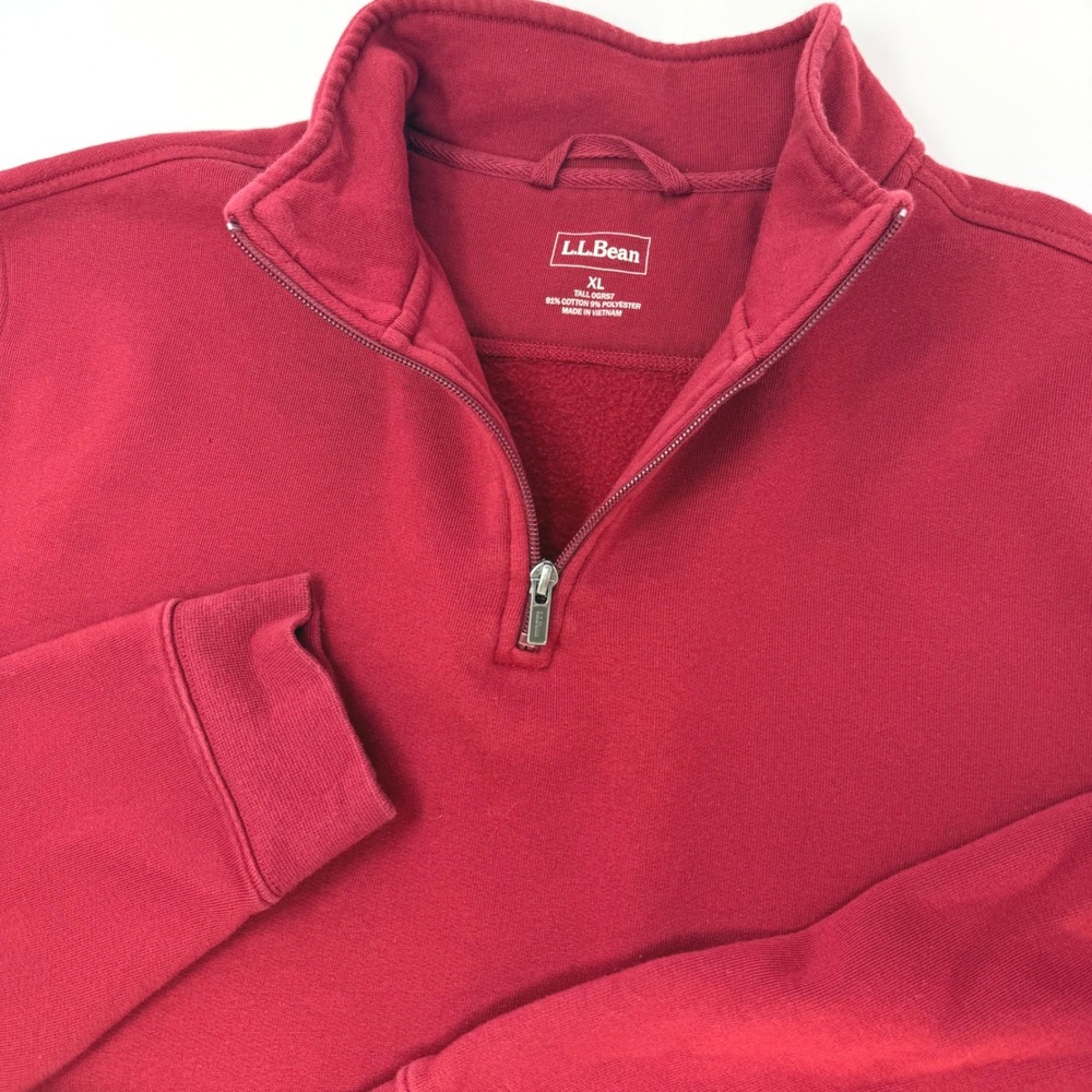 LL Bean Mens XL Tall Red 1/4 Zip Fleece Pullover Sweatshirt 0GRS7